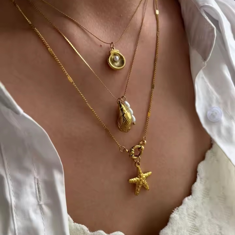 Anthropologie Gold and Pearl Ocean Necklace Trio